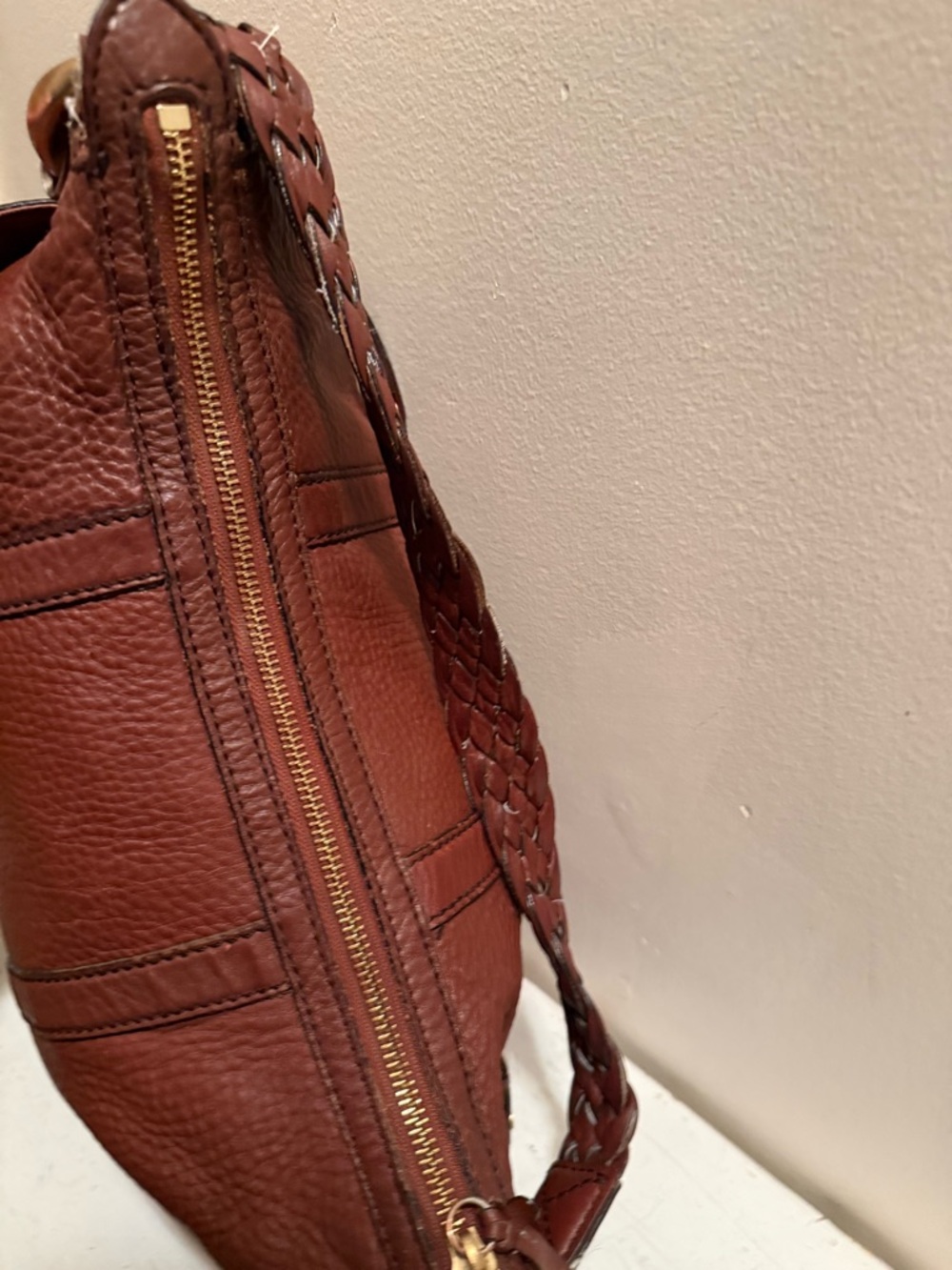 Cole Haan Hobo Brown Leather Shoulder Bag With Braided Strap - Picture 11 of 15